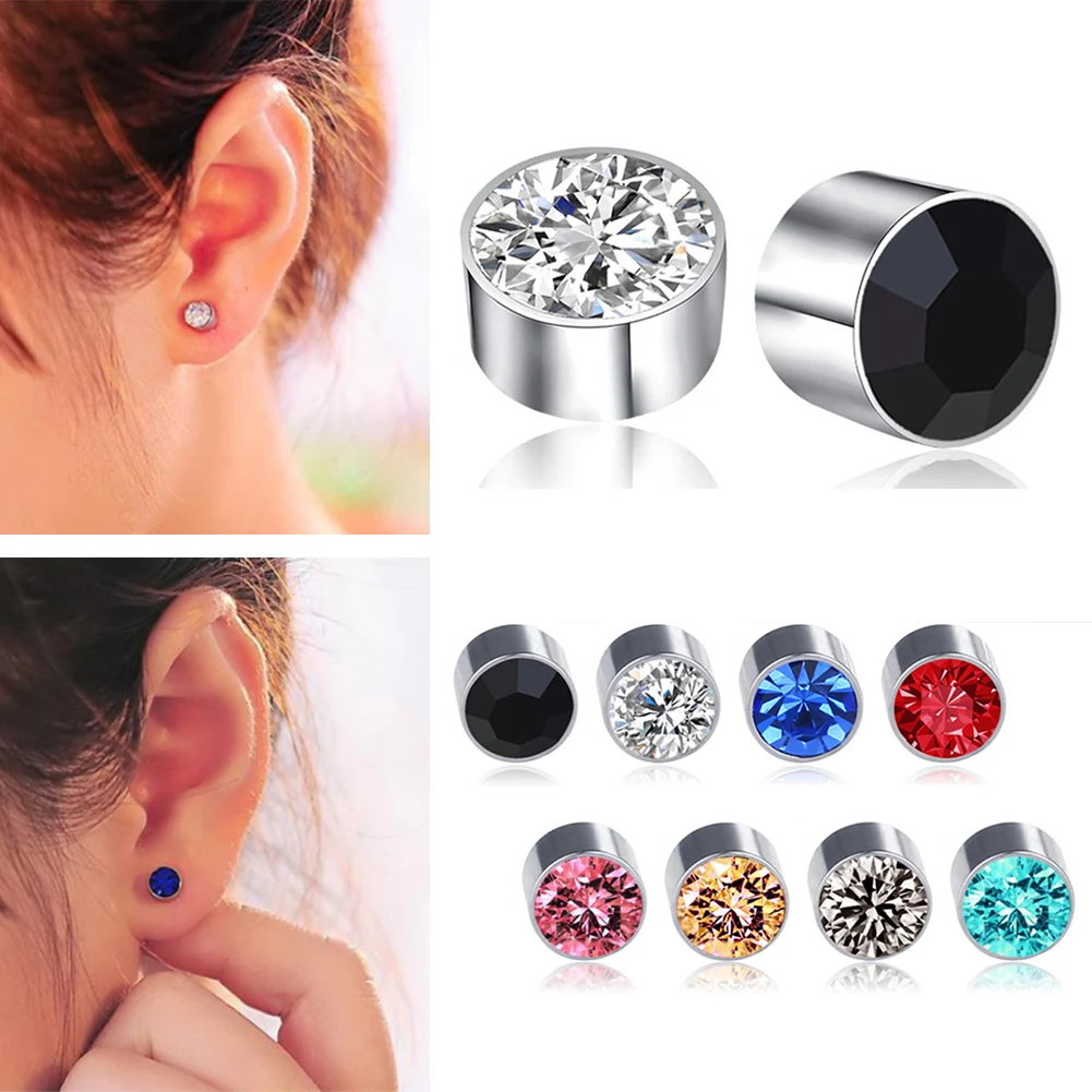 Stud Earrings Ear Clip Earrings Clip Earrings Ear Clip Ear Accessories Magnetic Earrings 1Pair Crystal Strong Magnetic Ear Stud For Women Zircon Clip Earrings Men Punk No Hole Non Piercing Jewelry Gift