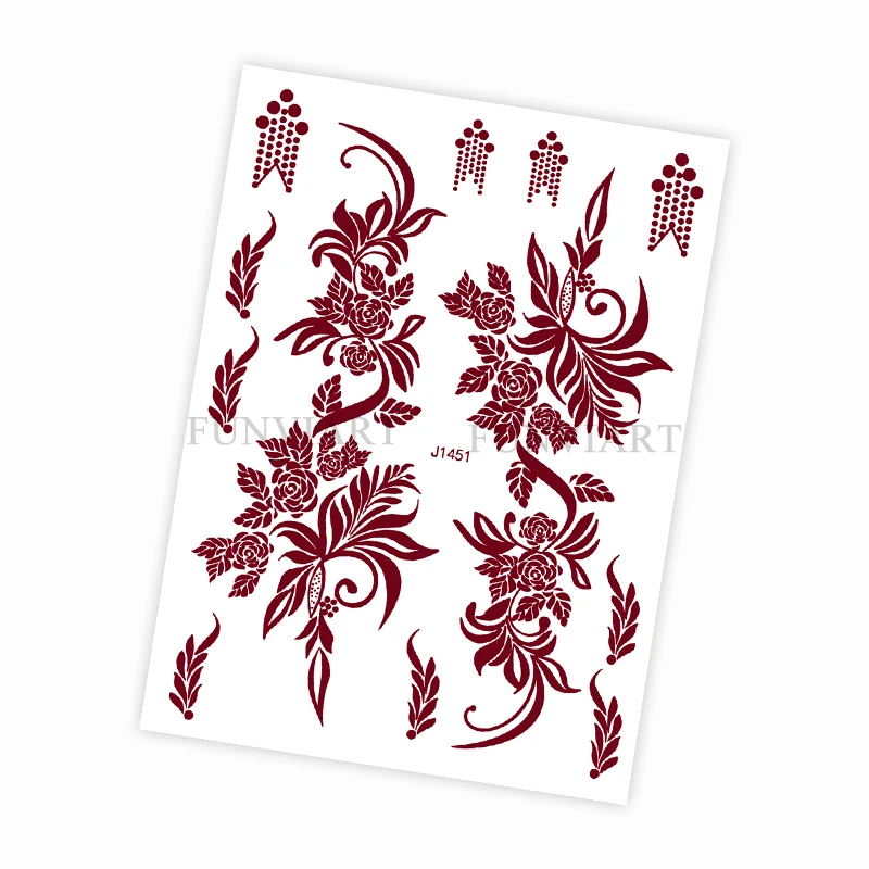 Waterproof Women Hand Henna Mehndi Fake Tattoo Brown Henna Tattoo Stickers for Festival Wedding Body Wear Disposable Sticker