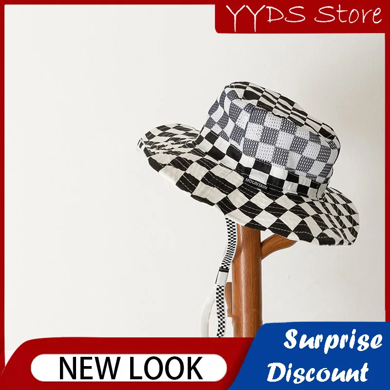 Summer Baby Fisherman Hat Checkerboard Mesh Breathable Sunshade Hat for Boys and Girls Outdoor Travel Sun Protection Sun Hat beqeuewll baby summer mesh bucket hat sun protection wide brim animal print fisherman hat outdoor headwear for 1 2 years