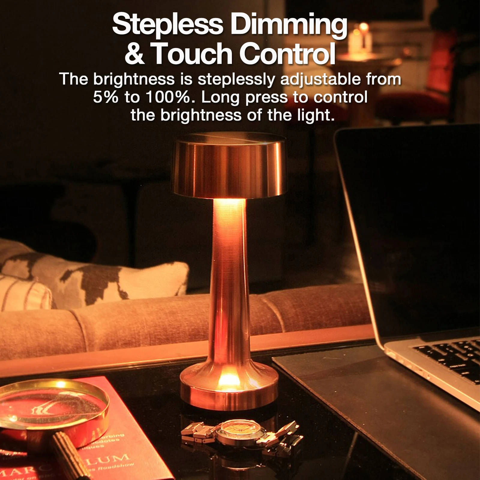LED Cordless Desk Lamp Touch Control and Chargeable Modernist Art Deco Lamp 3 Color Temperatures Adjustable Brightness LED Light 4