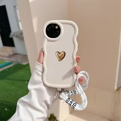Gold Heart 3D Lanyard Rope Phone Case - Soft Cover for Honor X9C (White)
