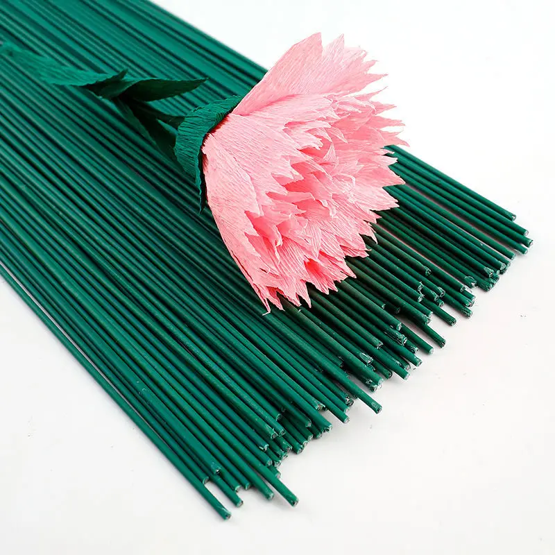 Green Artificial Flower Stick Iron Stem Holder for Flower Bouquet 20P DIY Crochet Flowers Accesories 45/25/15cm Fake Floral Stem