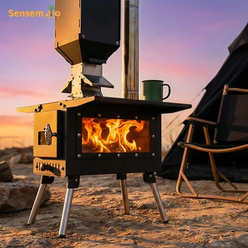 Portable Pellet Camping Stove – Stainless Steel Foldable Wood Burning Stove with Chimney 1