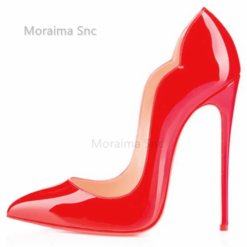 Women Sexy High Heels Wavy Side Stiletto Pumps Dress Red Black Silver Hollow Pointed Toe Spring Catwalk Mcasual Hot Chick Shoes 6