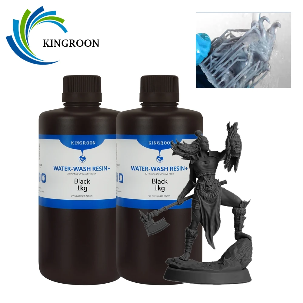 KINGROON-resina de fotopolímero estándar para impresora 3D, lavable con agua, fácil limpieza, 405nm, curación UV, para impresión 3D LCD/SLA/DLP