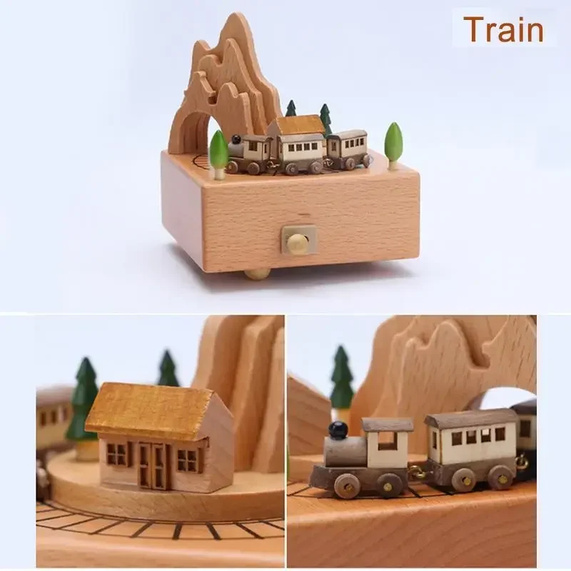 Wooden Carousel Dance Girl Music Box Christmas Ornament Rotary Train Musical Box Home Decoration For Birthday Gifts Valentine' 4