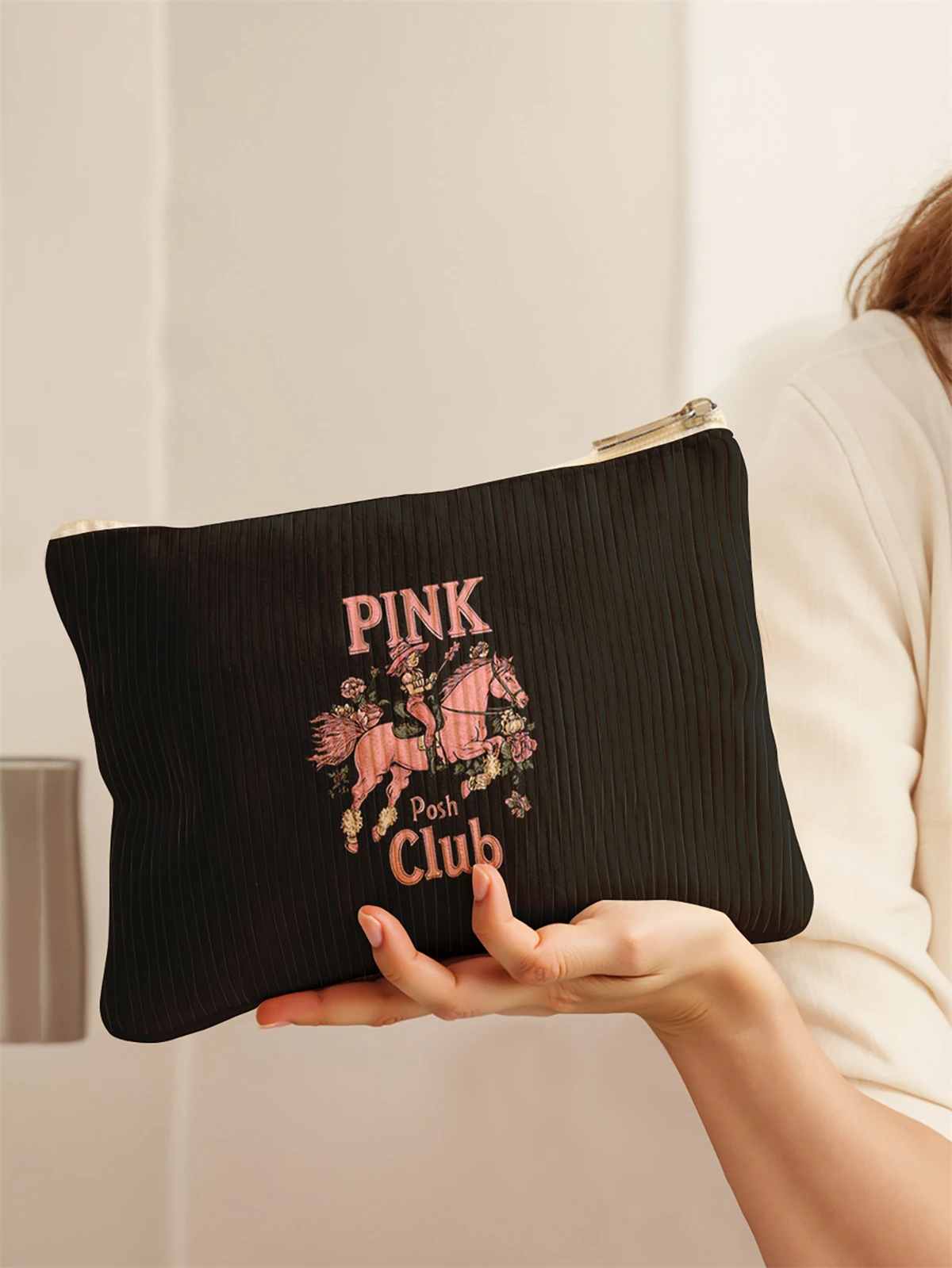 Women's Corduroy Travel Cosmetic Bag Portable Large Capacity Makeup Storage Organizer Zipper Clutch Purse Make up Bag