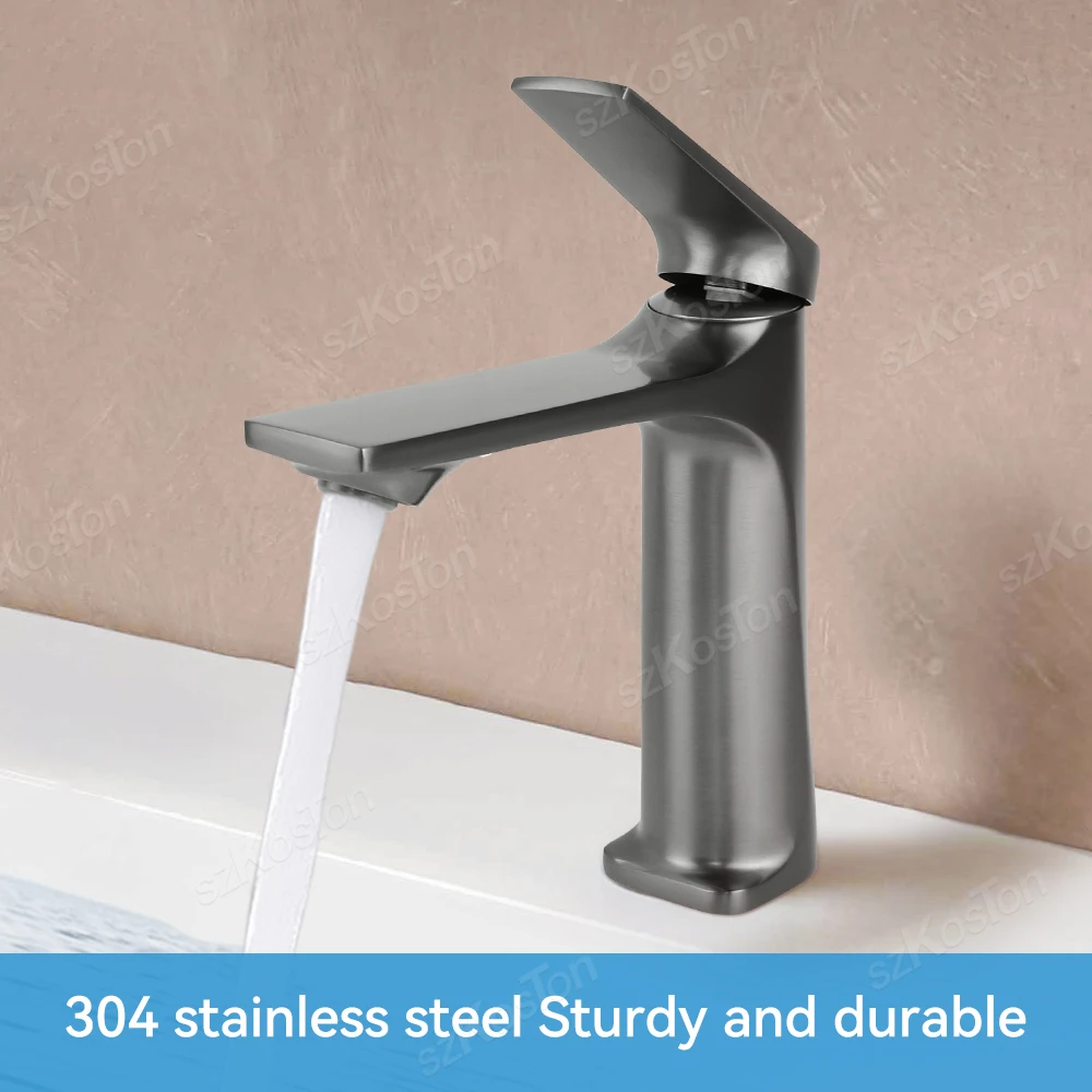 Description Picture 3 of item1Pcs Gray Bathroom Accessories Brass Core Sink Faucet Single Handle Deck Mounted Wash Basin Water Tap Hot And Cold Mixer