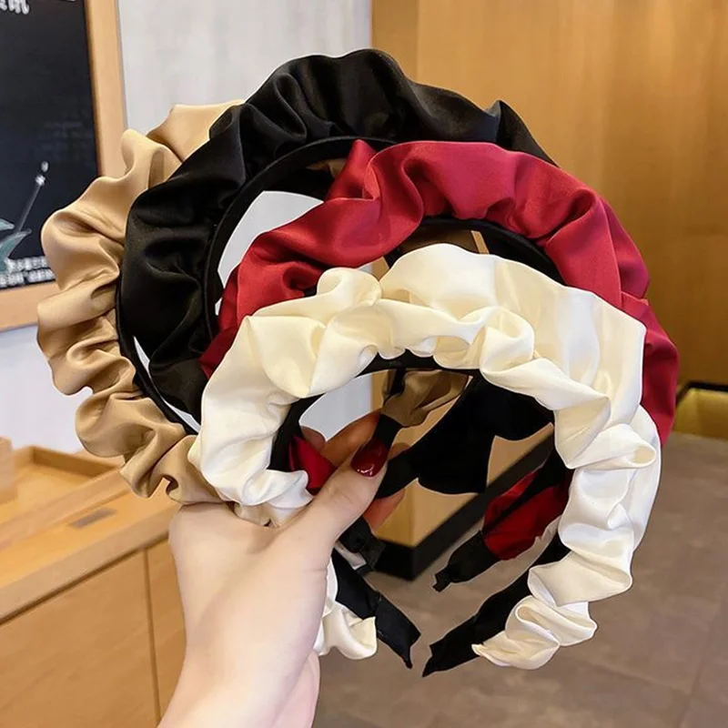 

Fashion Satin Ruched Headbands Women Hair Hoop Solid Color Wrinkled Hairbands Wide Bezel Headwear Girls Hair Accessories