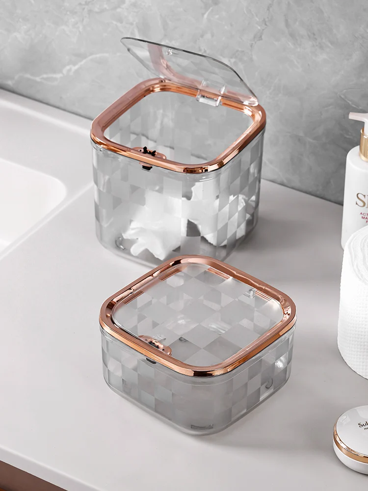 

Household Desktop Garbage Bin Small Storage Bin Press Spring Lid Tea Table Light Luxury Paper Basket
