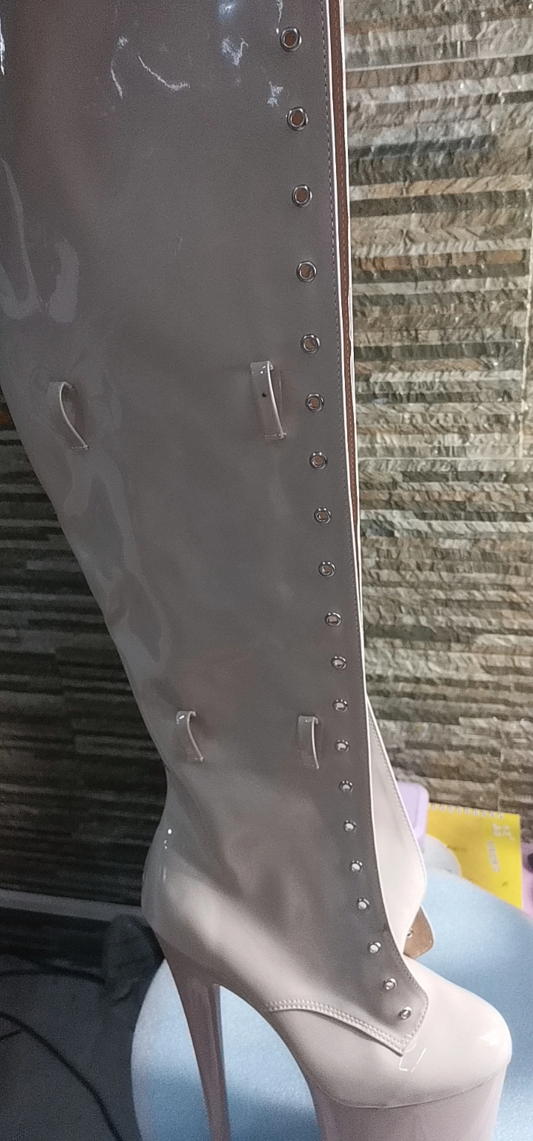 Pink 12-23cm high heel boots, buckled openings with round toe boots, dancers sexy 8-inch buckled, thigh-high boots