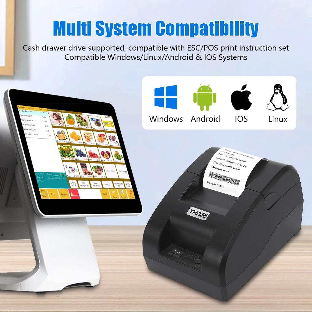 58mm サーマルレシートプリンター、USB/USB+BT 接続オプション、ESC/POS と互換性あり、Android IOS Windows  Mac をサポート - AliExpress