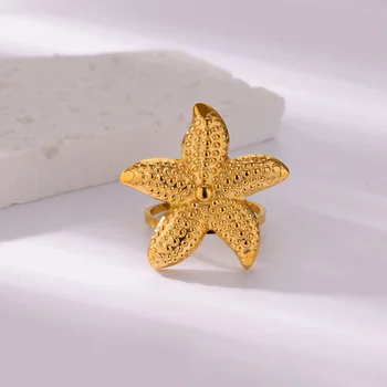 Super Starfish Rings for Women Stainless Steel Gold Color Adjustabe Ring Aesthetic Wedding Waterproof Jewelry Gift anillos