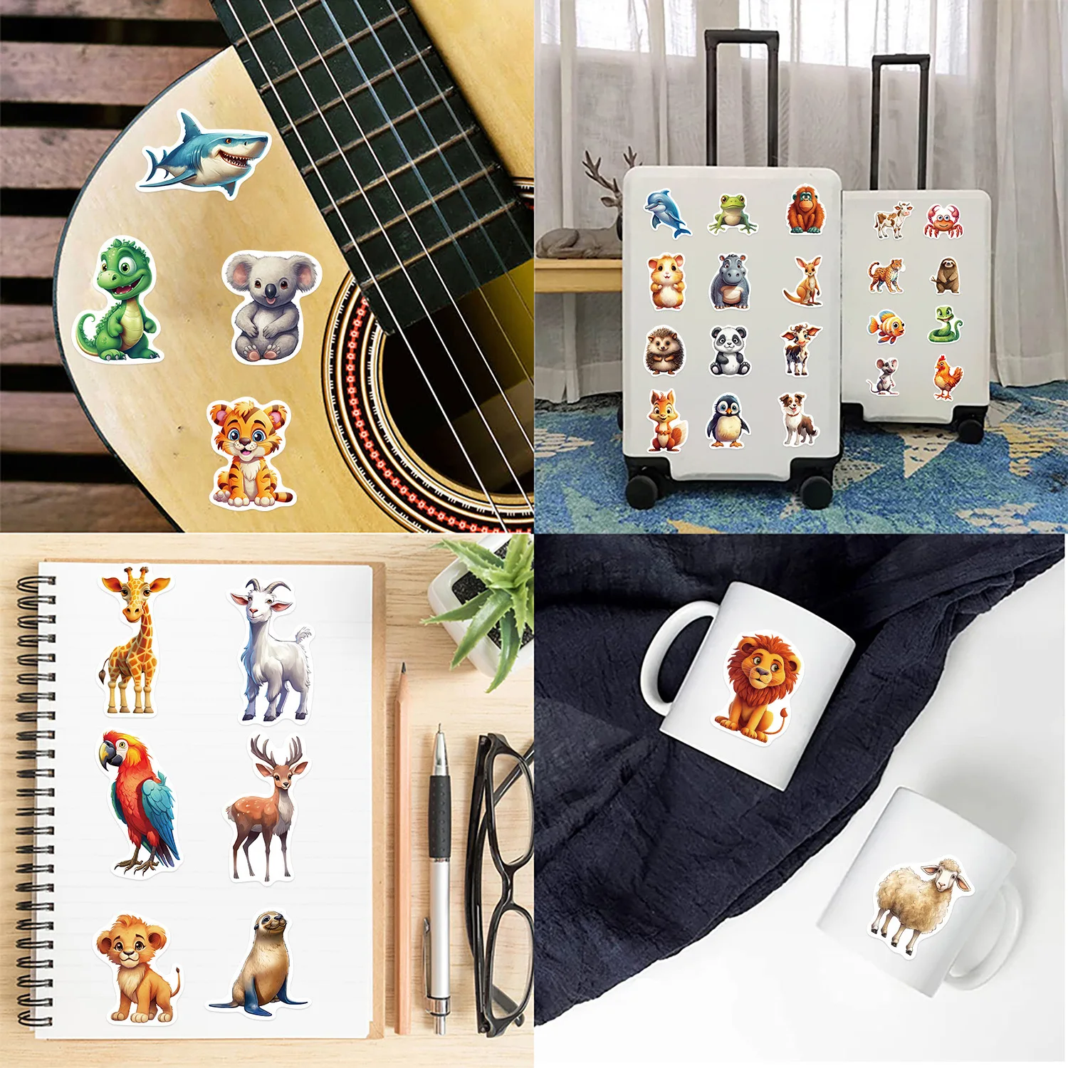 10/50PCS Cute Cartoon Zoo Wild Animals Stickers for Toy DIY Phone Luggage Skateboard Laptop Kawaii Decals Graffiti Sticker