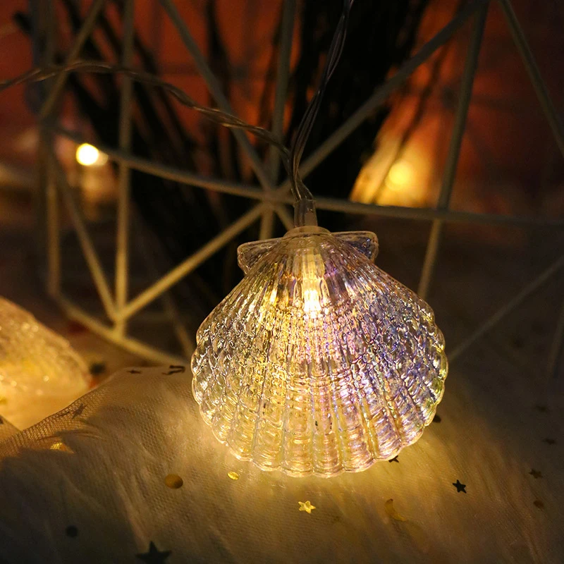 LED Beach Shell Light String Starfish Light String, 20 LED 9.84ft String Lights USB Powered Waterproof Cute Atmosphere Lights