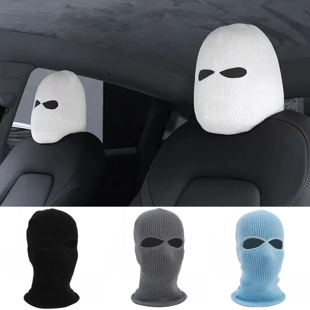 1pc Car Seat Headrest Cover Balaclava 2Hole Full Cover Halloween Christmas Funny Car Decoration Anti-theft Warning