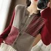 Autumn Winter New Temperament Striped Knitting Cardigan Coat Ladies Fashion Patchwork O-neck Sweater Women Clothing Vintage Tops 4