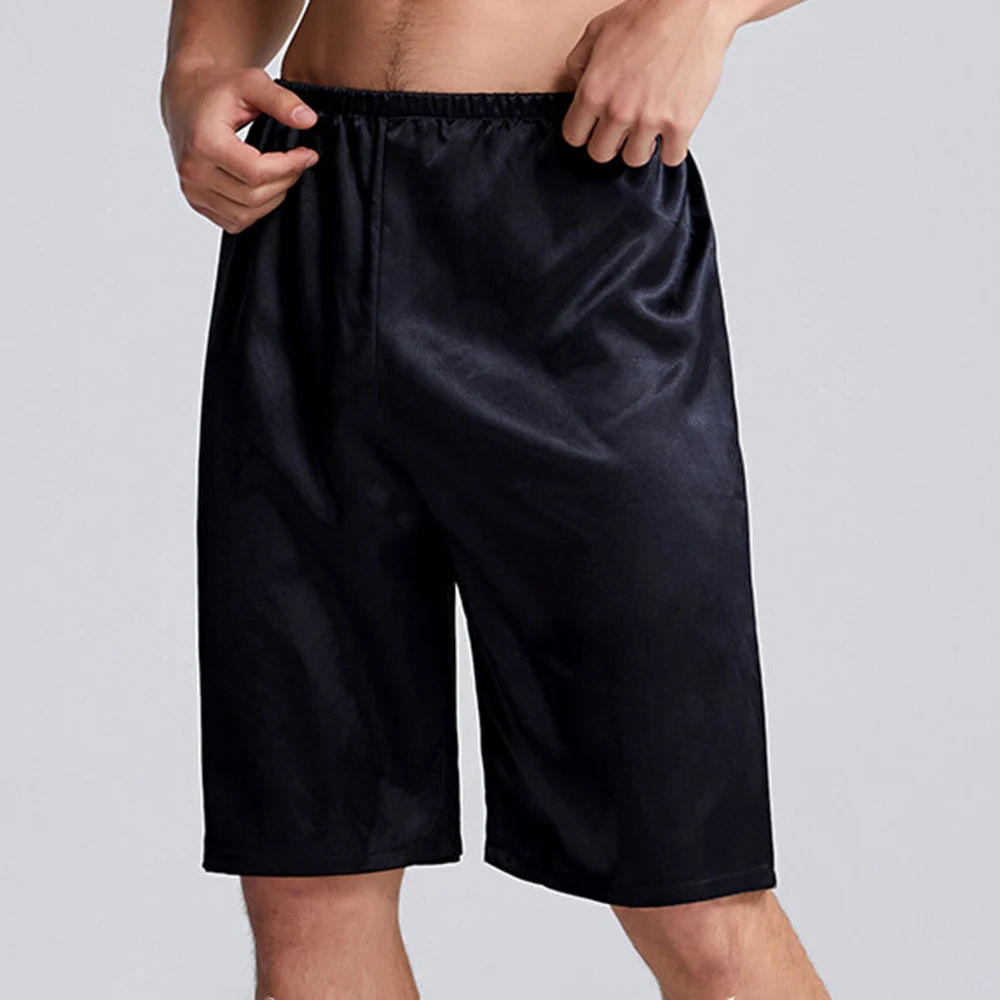 Fashion Men Elastic Waist Silk Satin Pajamas Shorts Nightwear Pocket Pants Bottom Bermuda Quick Dry Beach Shorts Male Sweatpants