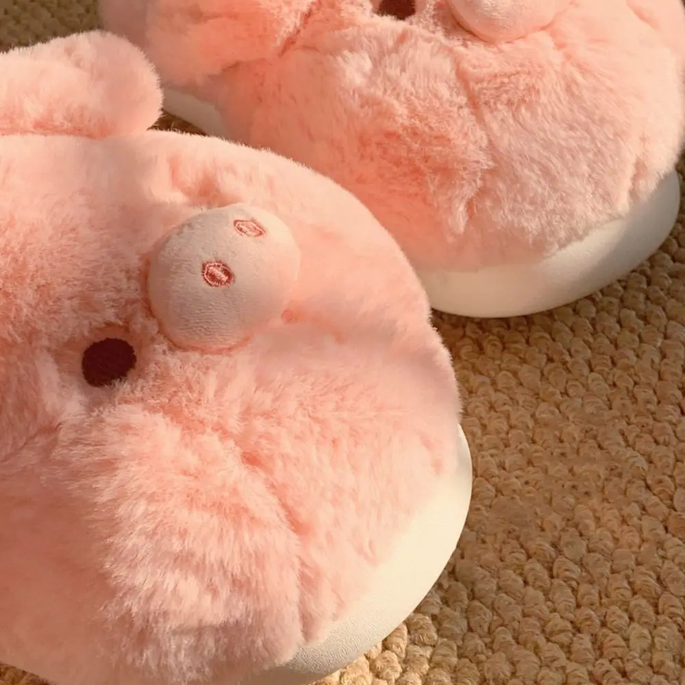 Houseshoes Homewear Pig Plush Slippers Cartoon Anti-slip Winter Warm Slippers Thicken Thick Soled Furry Cotton Shoes Indoor