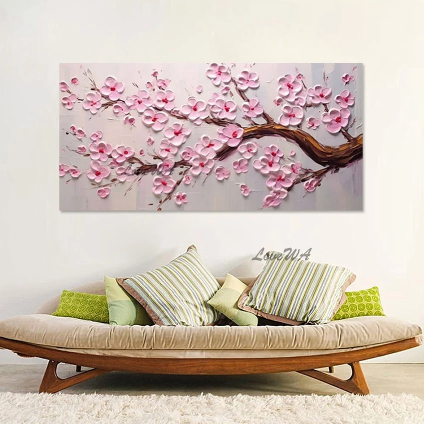 

Abstract Wall Art Plant Hand Drawing Without Framed Picture Canvas Artwork 3D Peach Blossom Tree Natural Scenery Oil Painting