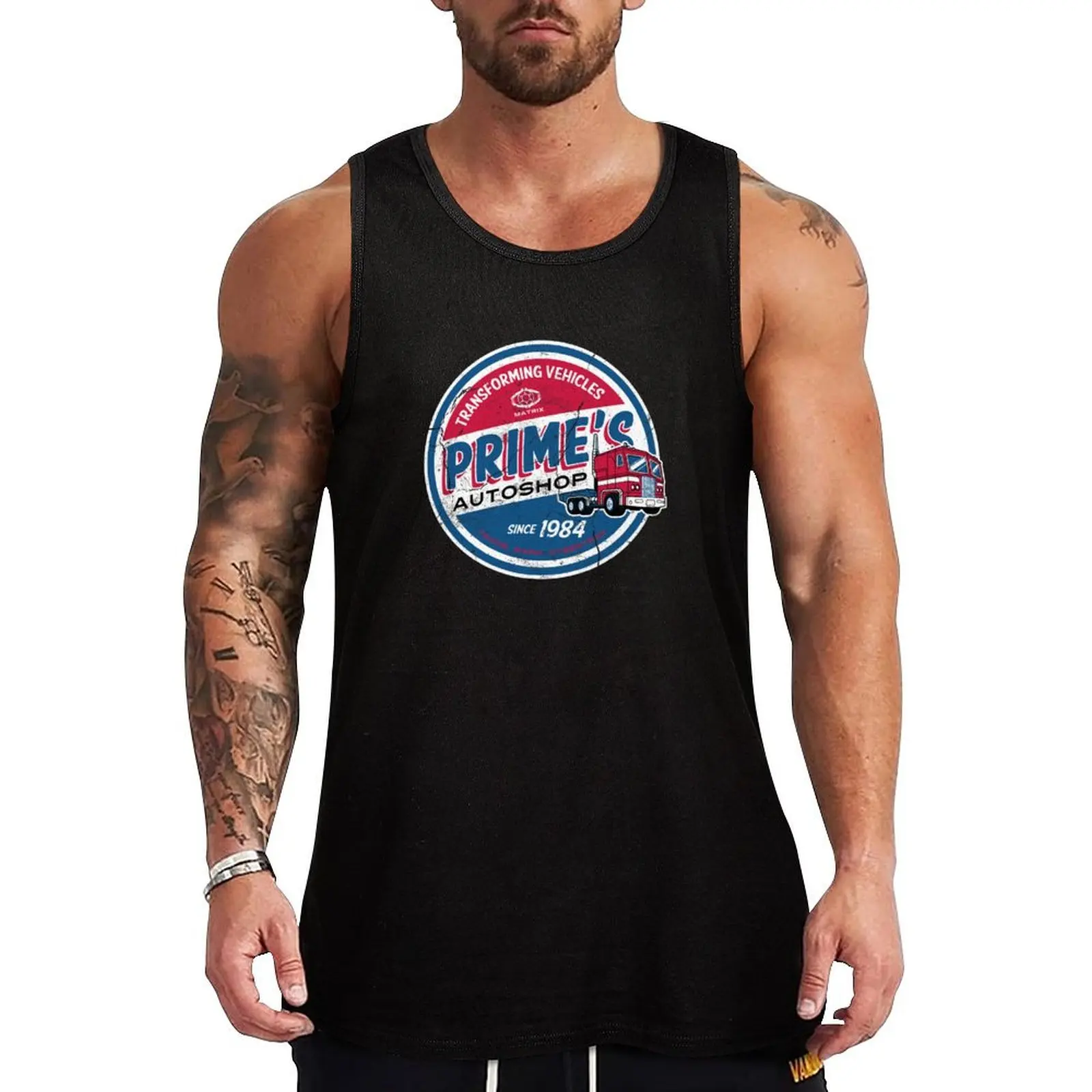 

Prime's Autoshop - Vintage Distressed Style - Garage Tank Top T-shirt sports Men's sleeveless t-shirt sports vest clothing men
