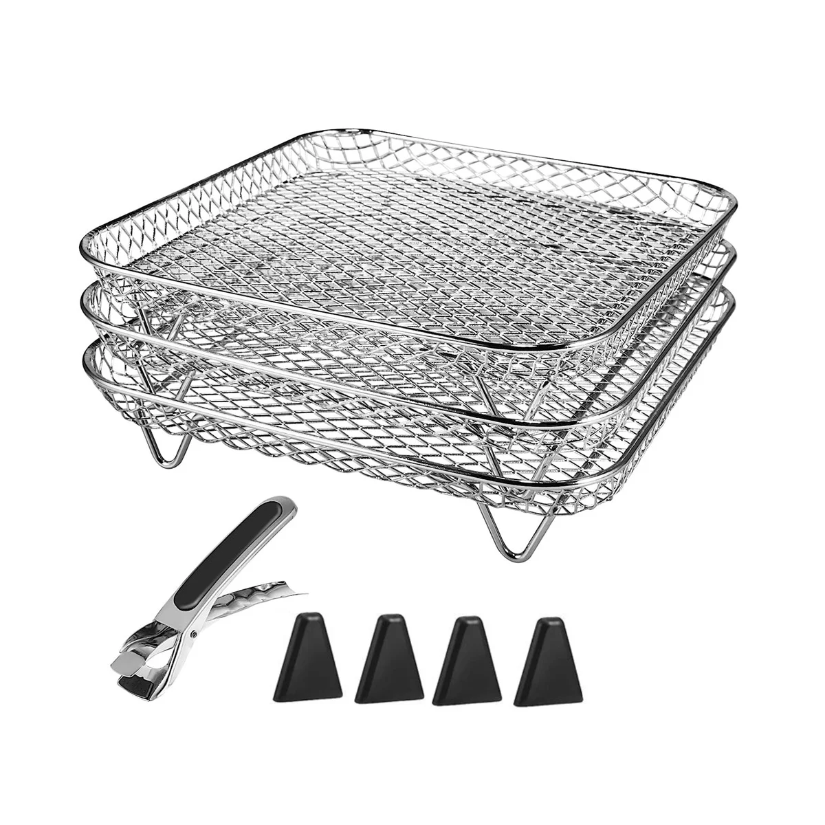 Stainless Steel Air Fryer Rack with Clip Square Stackable Baking Basket Multi-Layer Dehydrator Rack Air Fryer Parts air fryer accessories