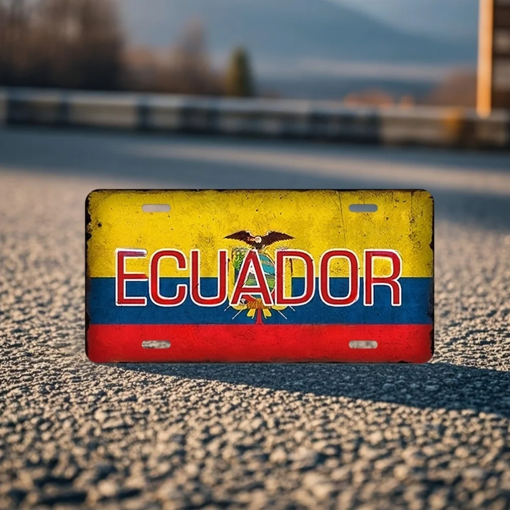 2D 평면 인쇄 빈티지 스타일 에콰도르 국기(국장 ECUADOR 포함) 알루미늄 틴 페인팅, 번호판 모양 남부 스타일