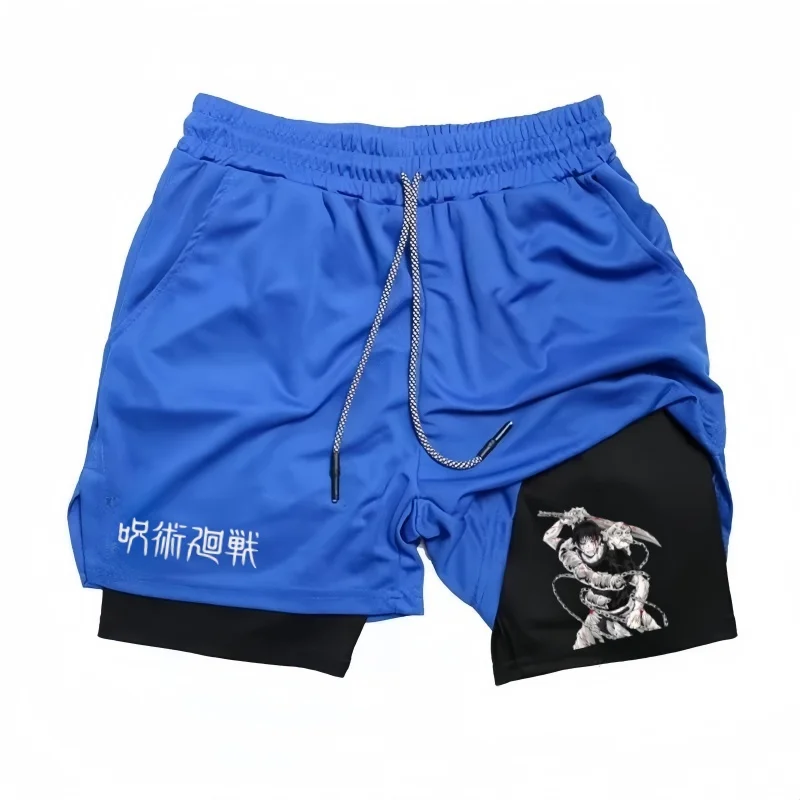 Anime Performance Shorts Toji Printed Men GYM Casual Sports Shorts Workout Running Mesh 2 In 1 Sport Short Pants