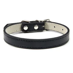 Adjustable Soft Leather Dog and Cat Collar - Durable Pet Neck Strap - XL (Black)
