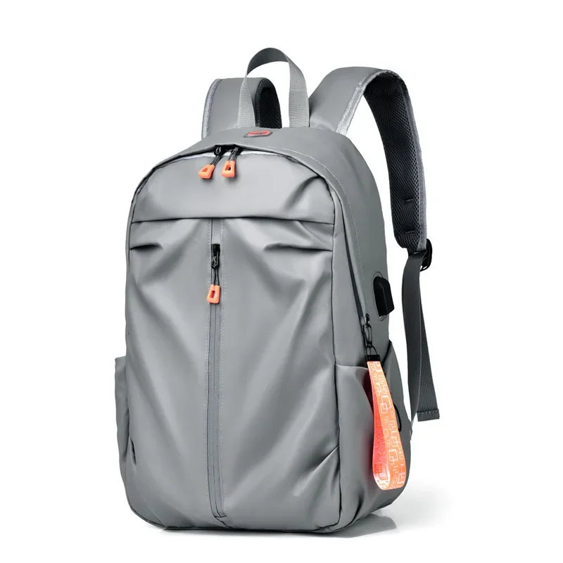 Men's Backpack Gray Business Travel Lightweight Multifunctional Laptop Bag Student Trendy Schoolbag with USB Charging Port