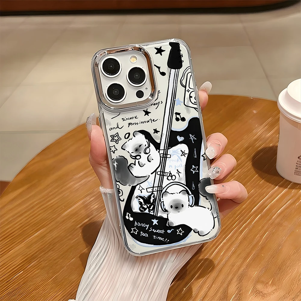 Elegant Black Lines Guitar Cat Design Phone Case