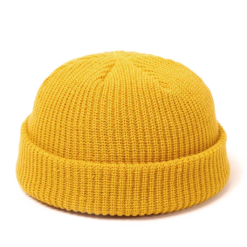Knitted Hats for Women Skullcap Men Beanie Hat Winter Retro Brimless Baggy Melon Cap Cuff Docker Fisherman Beanies Hats For Men - 5