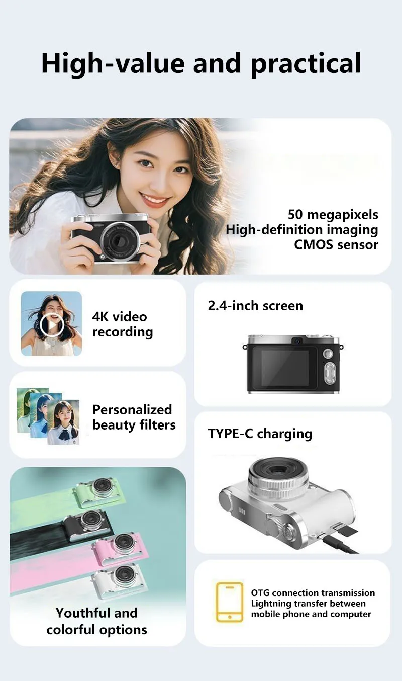 Digital 4k Ccd Camera 5mp Vintage Camcorder With 8x Zoom For Kids_voghion.com