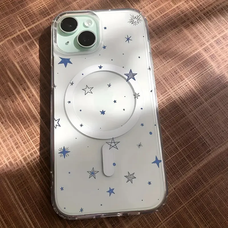 Blue Little Star Magsafe Magnetic Phone Case with Wireless Charging Support - Clear Cover