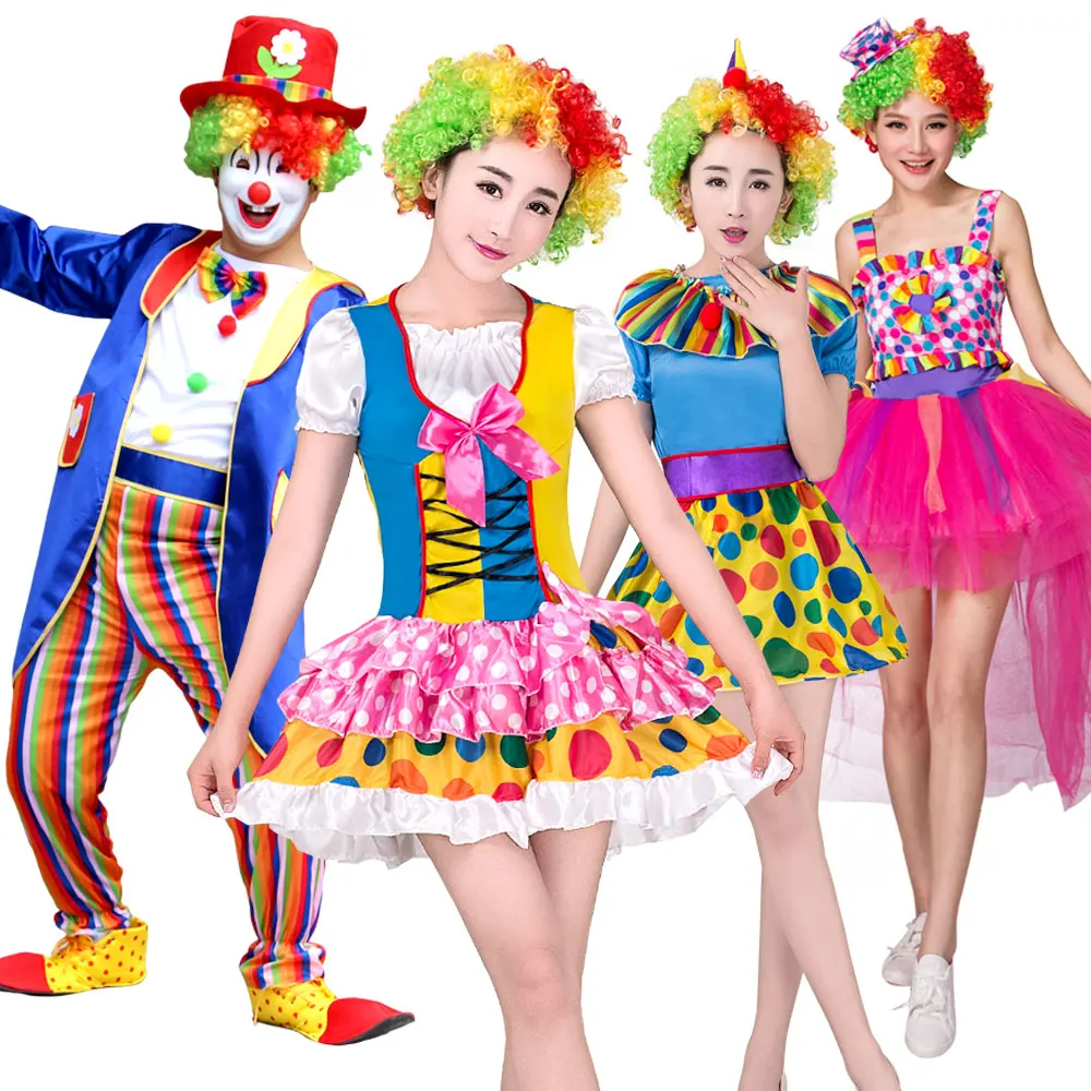 

Women Circus Clown Costume Rainbow Attached Shoes Wig Sponge Nose Clown Carnival Party Cosplay Clothing