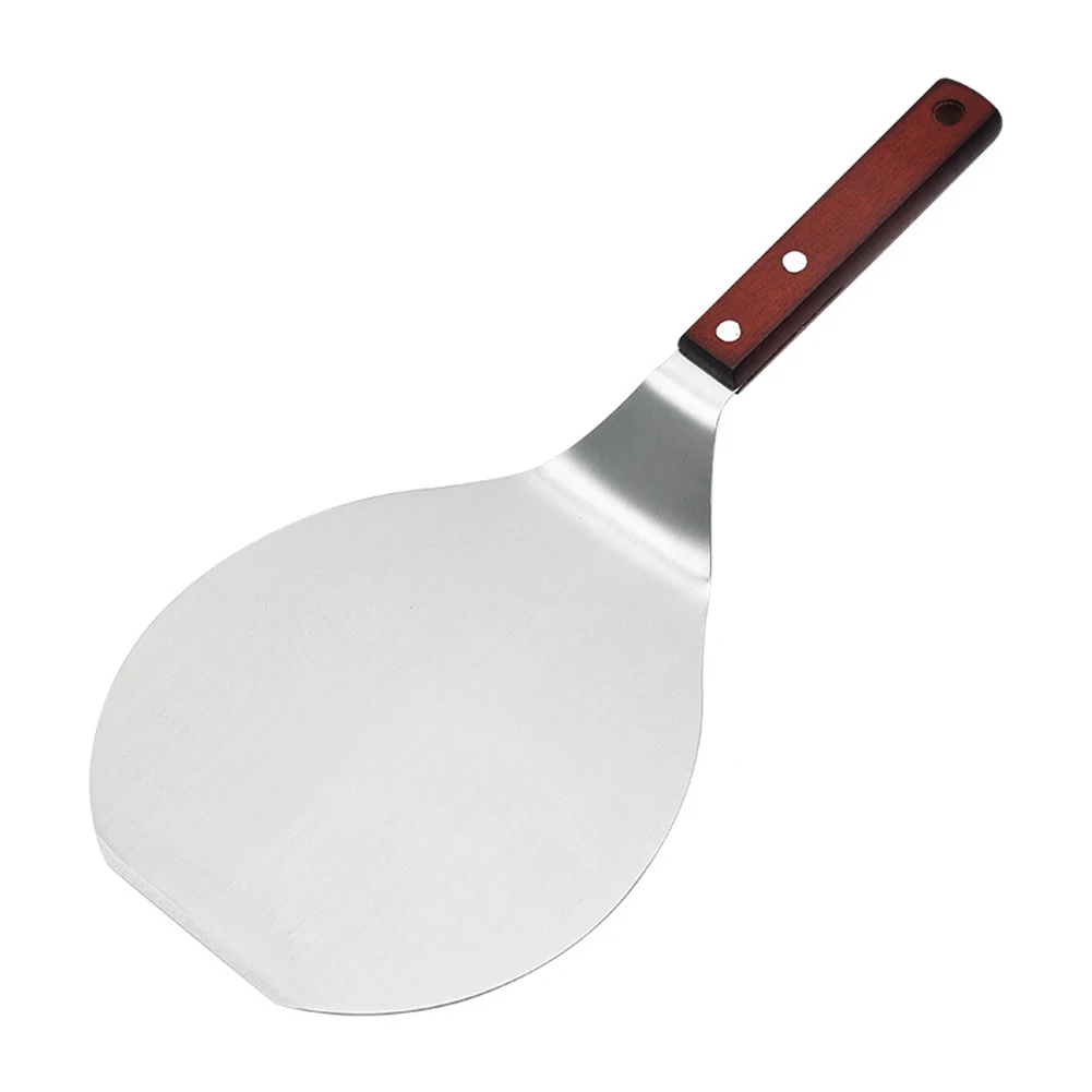 1Pc Stainless Steel Pizza Shovel Cypress Handle Round Pot Shovel Cake Mobile Kitchen Equipment Supplies