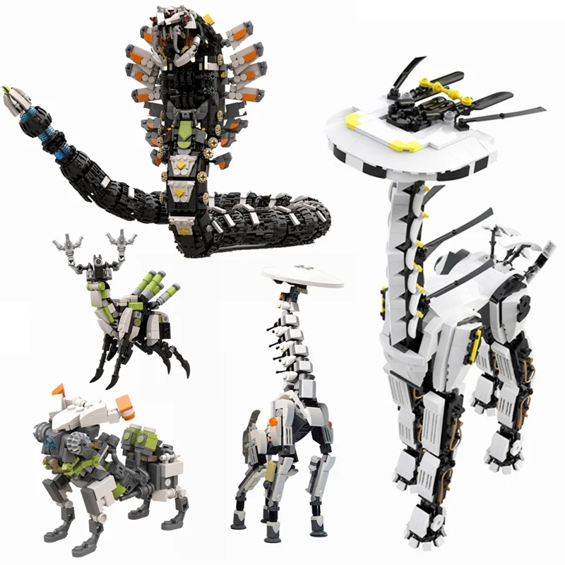 Buildmoc Horizoned Zero Long-Necked Beast Sliverhfanged Snake Monster Tooth Dawn Moc Building Blocks Giocattoli Per Bambini Regali