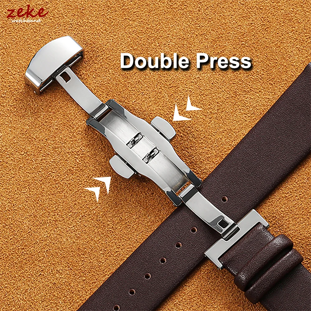 Sleek Genuine Leather Watch Band with Butterfly Buckle
