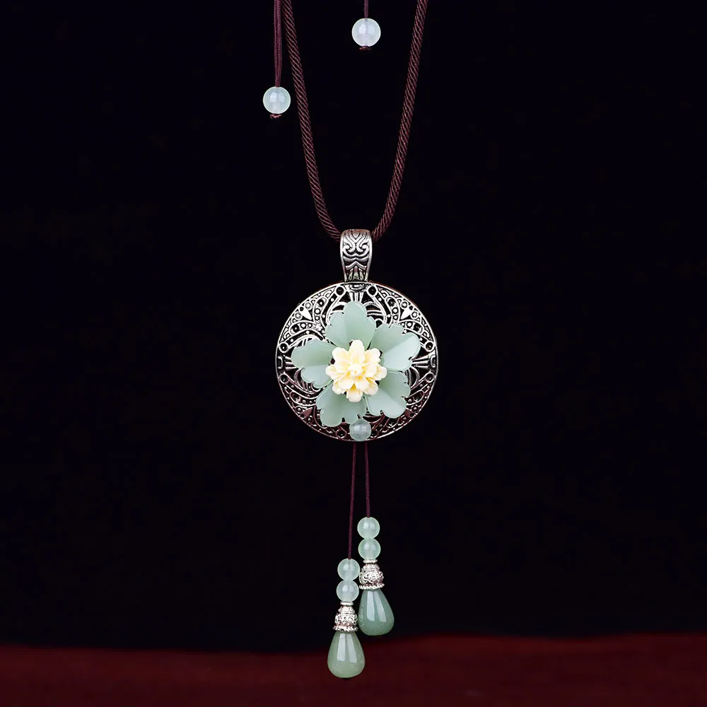 

Vintage Statement Turquoise Stone Necklace Woman Bohemian Ethnic Long Necklace Charm Sweater Chain Femme Handmade Summer Jewelry