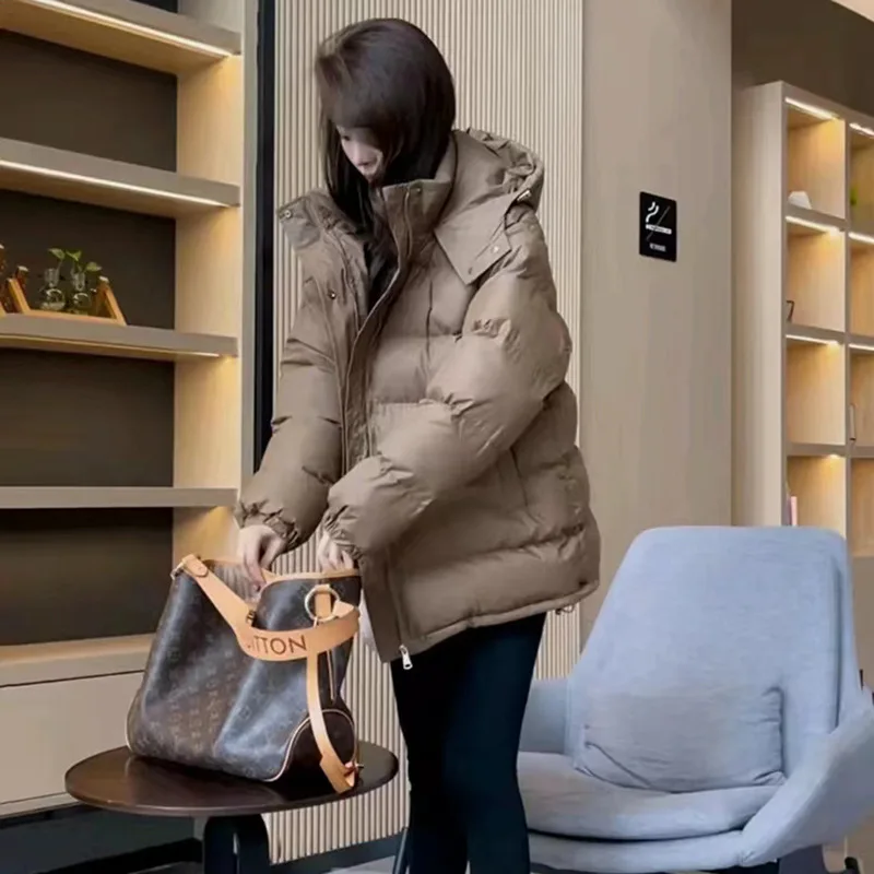 

Hooded down jacket women's 2022 winter new solid color long and short thickened white duck down women's jacket