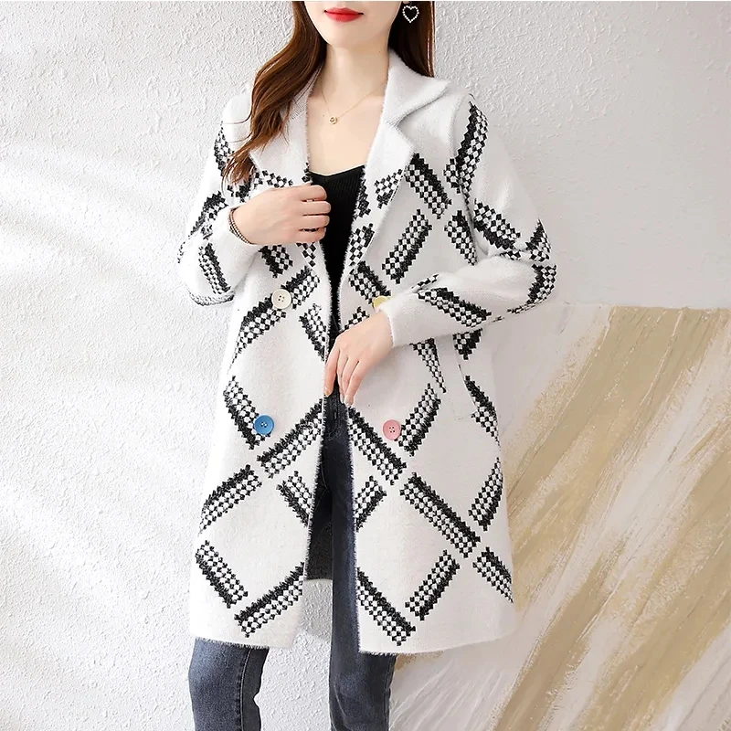 

Imitation Mink Velvet Overcoat Women's Woolen Coat 2023 Autumn/Winter New Loose Knitted Cardigan Female Korean Mid-length Coats