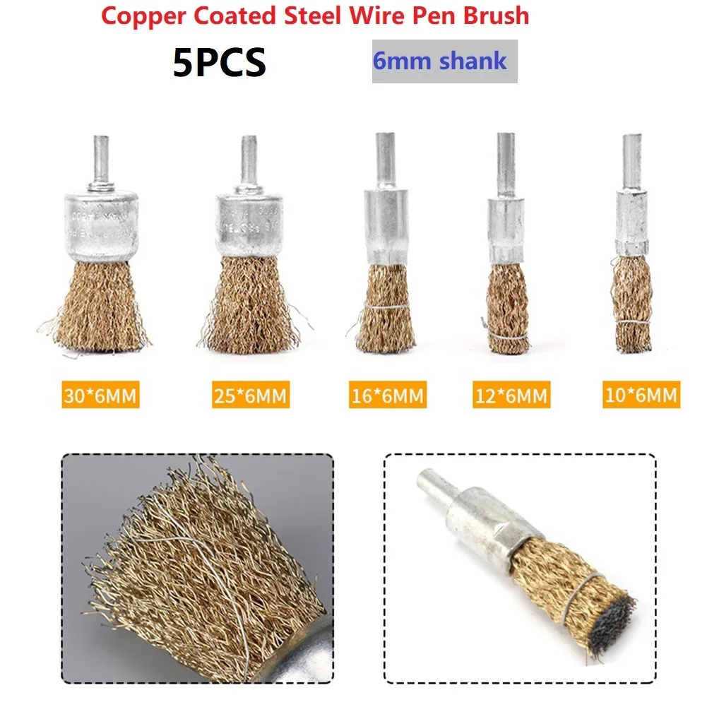 Heavy Duty 6mm Shank Copper Plating Stainless Steel Wire Wheel Brushes Suitable For Aviation And Petroleum Industries (5 Pack) 3