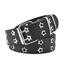  NEW Star Eye Rivet Belt Goth Style Double Pin Buckle  Man/woman Fashion Casual Puck Style Pu Leather Waistband for Jeans Young 