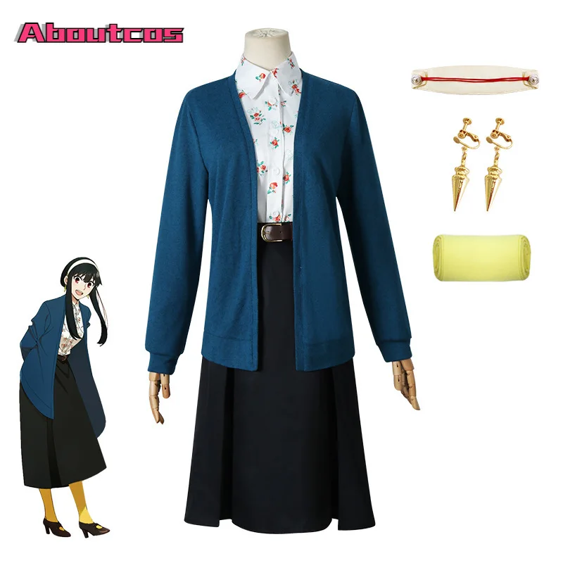 

Aboutcos Anime Spy×Family Yor Forger Cosplay Costume Thorn Princes Shirt Earrings Headband Belt Sock Skirt Yor Briar Uniform Cos