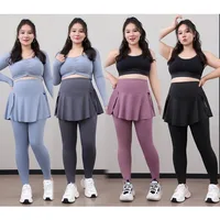Plus Size Fit 200lbs Yoga Fake Two Items Leggings with Pockets Sharkskin High-Waisted Skirt Pants Gym  Trainning Slim Tights - Image 3