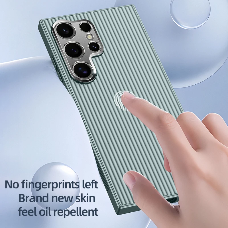 for Samsung Galaxy S24 S23 Plus Ultra Phone Case 3D Stripe Metal Cover Protect Camera Matte Soft Shell Anti-fall Non-Slip Fundas_voghion.com