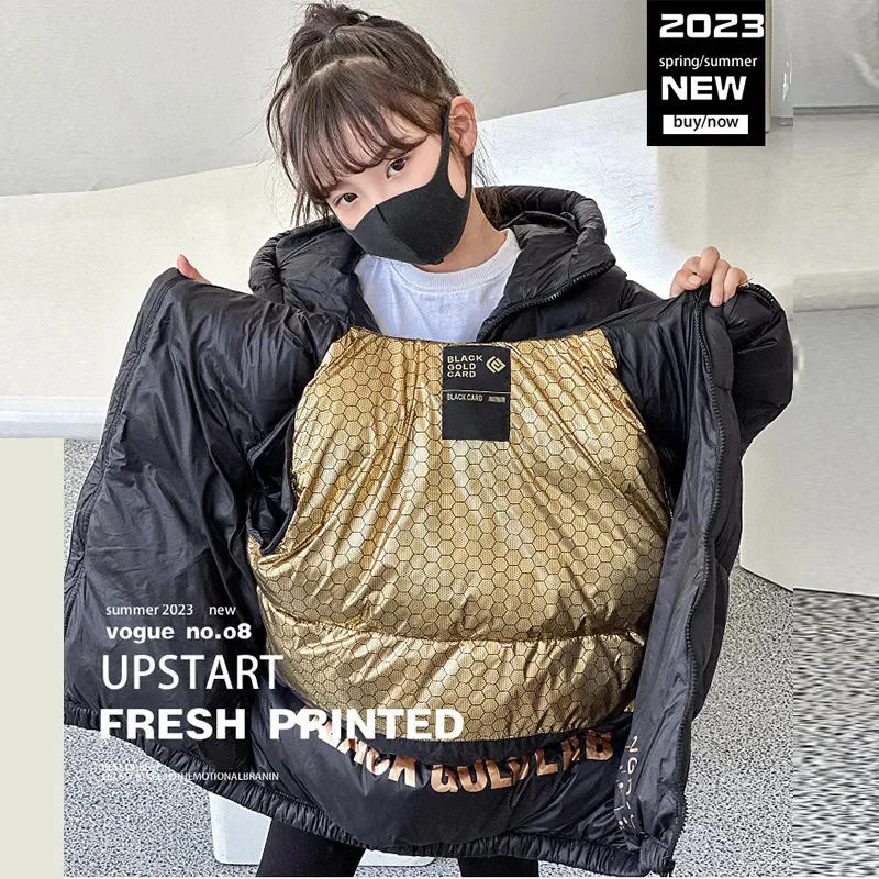 

2023 New Style children's Down Coats Boys Girls Thickened Black Gold Jacket Bread TZ954
