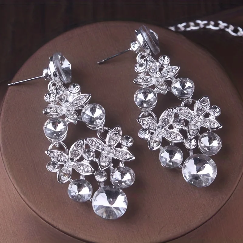 Bridal Jewelry Set 3Pcs Regal Bridal Crown and Jewelry Set in Silver-Plating for Weddings & Gifts