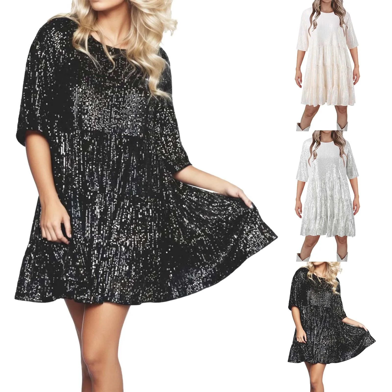 

Sequin Mini Dresses For Women Short Sleeve Sparkly Glitter Dress Elegant Wedding Party Dress One Piece Dress Vestidos Para Mujer