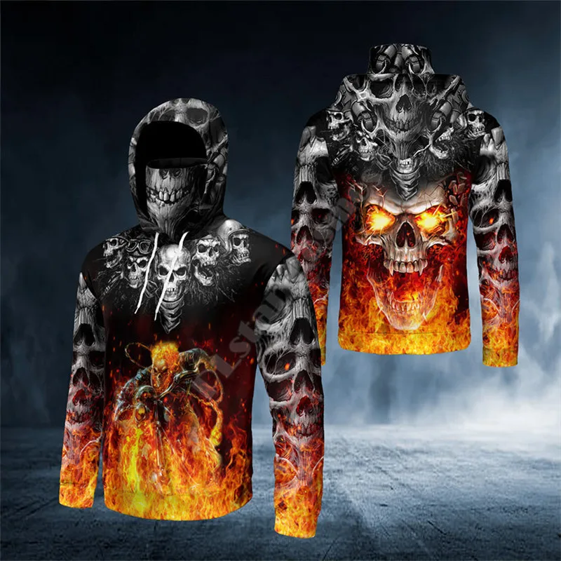 PLstar Cosmos Long Horn Skull 3D Print Bandana Hoodie US Size Women Men Casual Pullover Hoodie Mask Warm